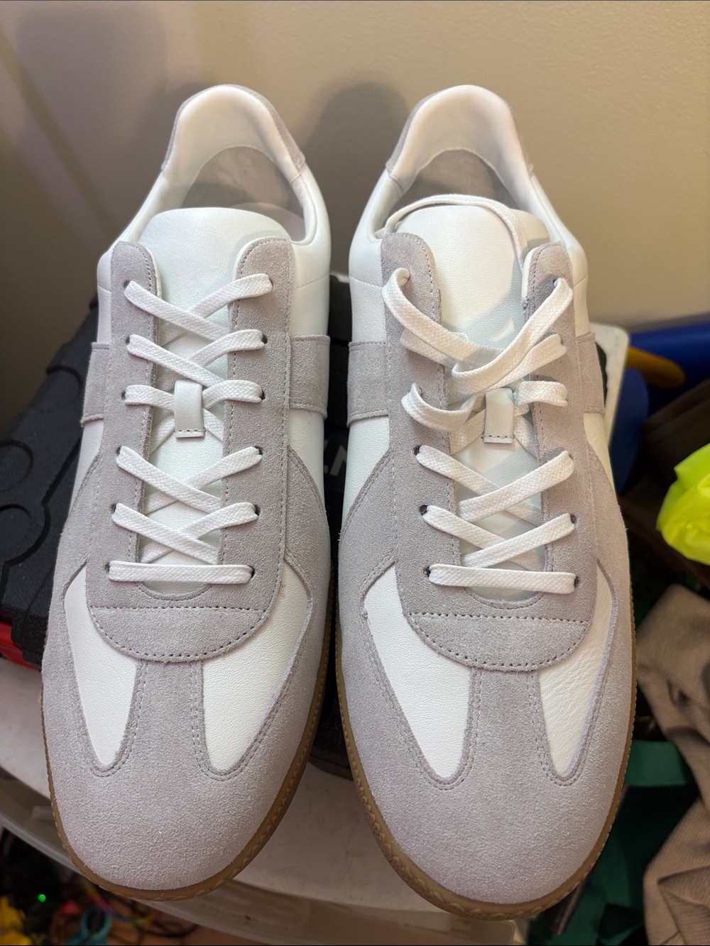 Quince White and Light Gray Suede Leather Sneakers